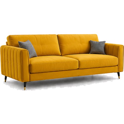 Mustard yellow channel-tufted sofa, style reference