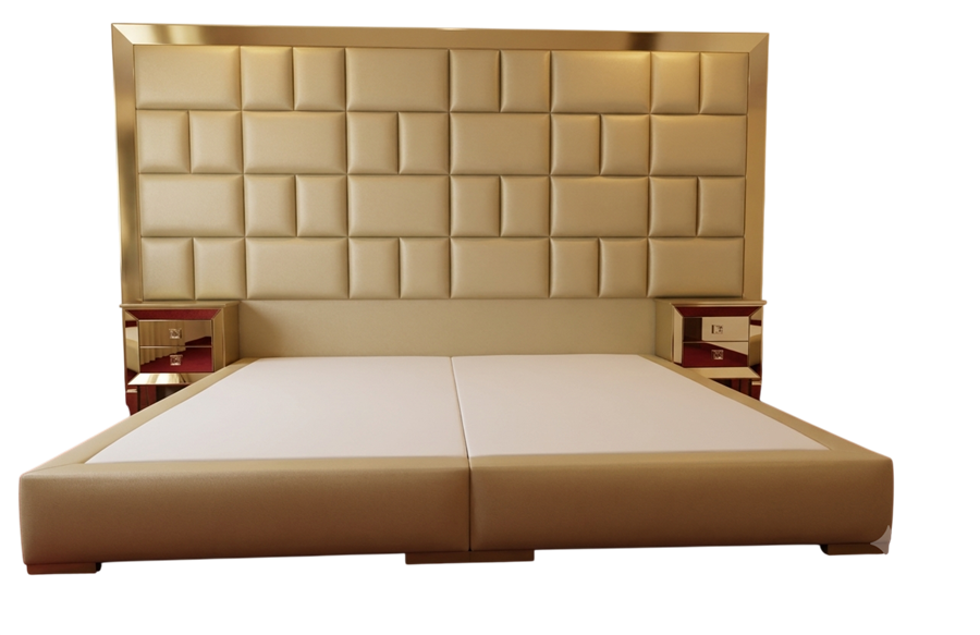 Panel headboard bed, champagne gold, style reference