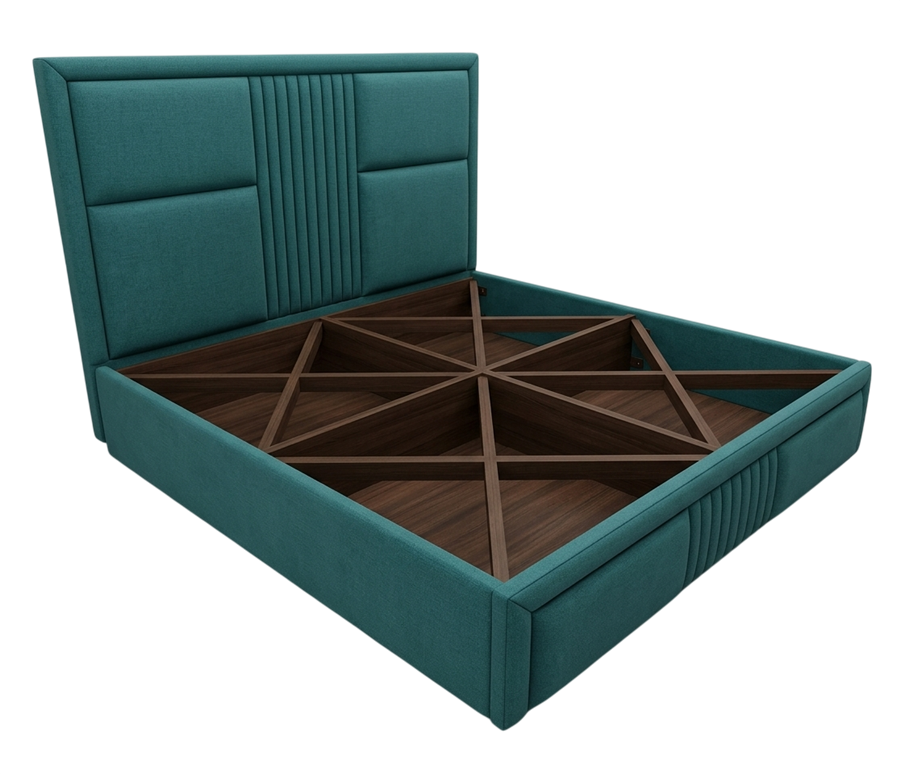 Upholstered bed frame, teal, style reference