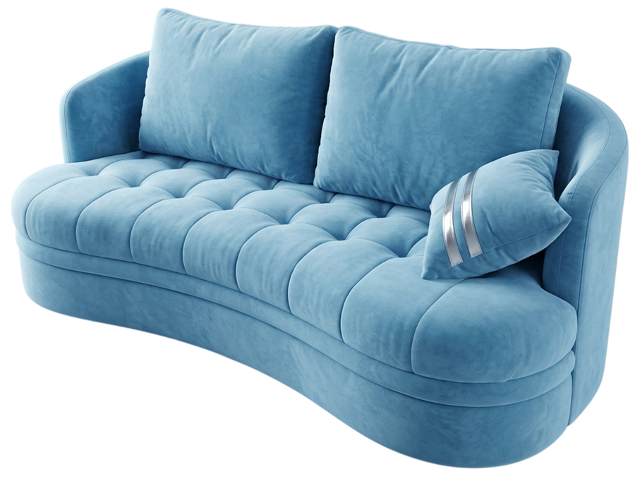 Curved tufted sofa, powder blue, style reference