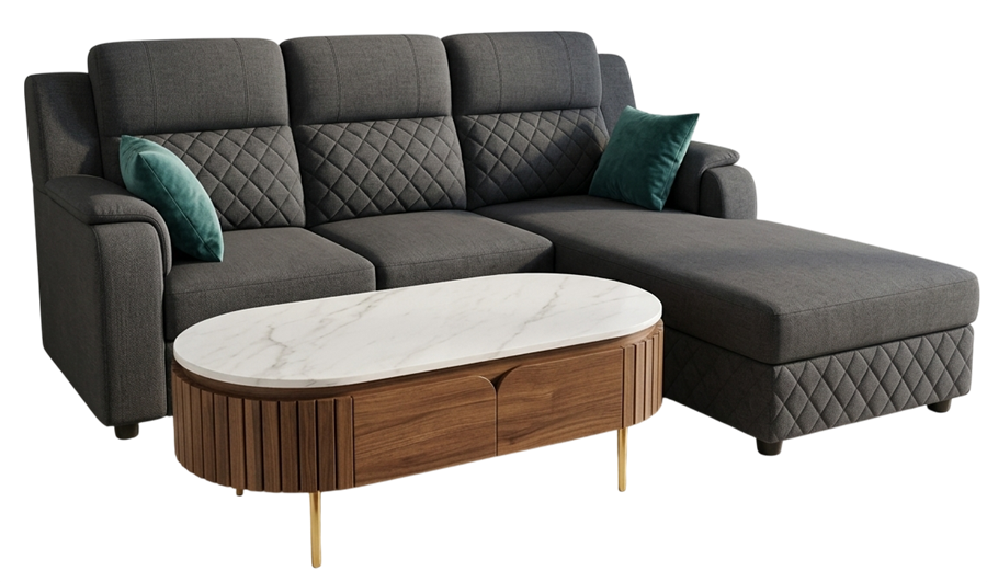 L-shape sofa with chaise, charcoal grey, style reference